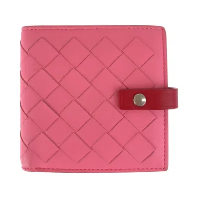 Pre-owned Bottega Veneta Pink Red Color Leather Wallet (bi-fold) () In Multi