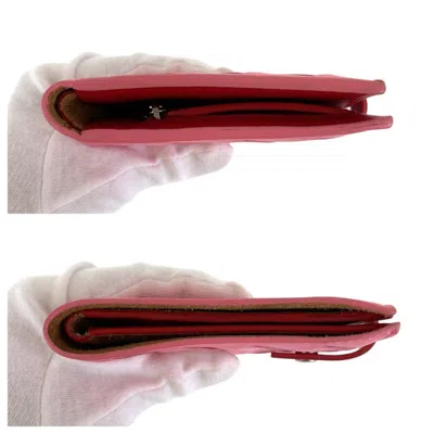 Pre-owned Bottega Veneta Pink Red Color Leather Wallet (bi-fold) () In Multi