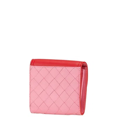 Pre-owned Bottega Veneta Pink Red Color Leather Wallet (bi-fold) () In Multi