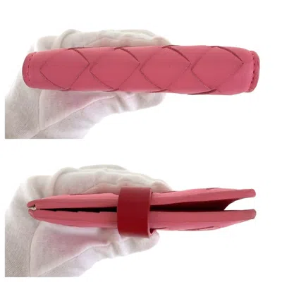 Pre-owned Bottega Veneta Pink Red Color Leather Wallet (bi-fold) () In Multi
