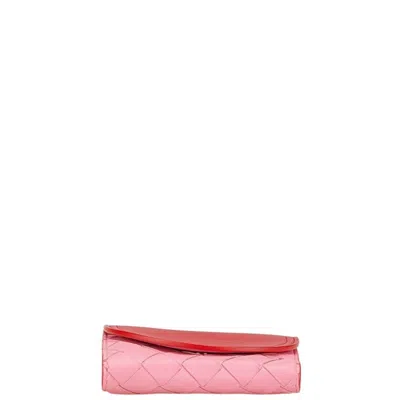 Pre-owned Bottega Veneta Pink Red Color Leather Wallet (bi-fold) () In Multi