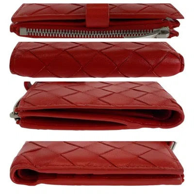 Pre-owned Bottega Veneta Red Color Leather Wallet (bi-fold) ()
