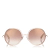 JIMMY CHOO ANDIE Shaded Mirror Gold Acetate Round Framed Sunglasses with Gold Silver Crystal Fabric Detailing a