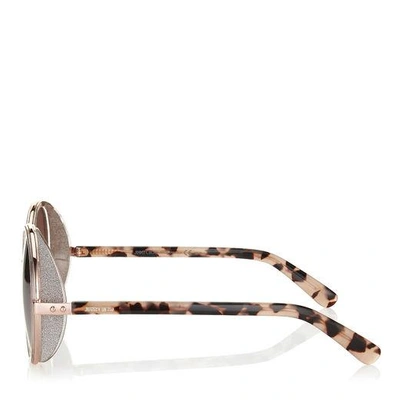 Shop Jimmy Choo Andie Shaded Mirror Gold Acetate Round Framed Sunglasses With Gold Silver Crystal Fabric Detailing A In Enh Brown Shaded Mirror Gold