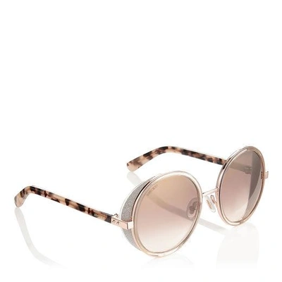 Shop Jimmy Choo Andie Shaded Mirror Gold Acetate Round Framed Sunglasses With Gold Silver Crystal Fabric Detailing A In Enh Brown Shaded Mirror Gold