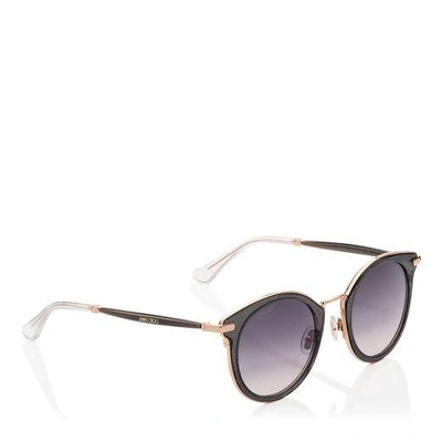 Shop Jimmy Choo Raffy Grey Glitter And Metal Round Framed Sunglasses In Dark Grey Shaded