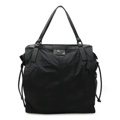 Pre-owned Burberry Beige Black Nylon Leather Shoulder Bag Tote Bag () In Multi