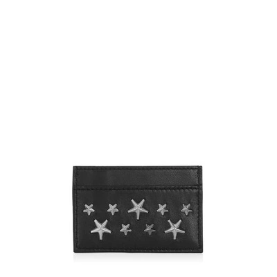 Shop Jimmy Choo Dean Black Nappa Cardholder With Gunmetal Stars In Black/gunmetal