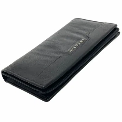 Pre-owned Bvlgari Black Leather Long Wallet (bi-fold) ()