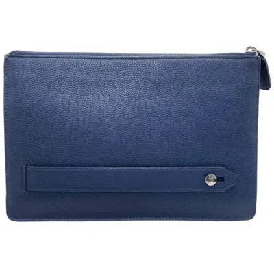 Pre-owned Bvlgari Navy Leather Clutch Bag () In Blue