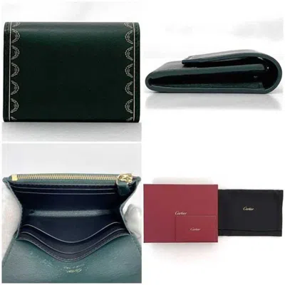 Pre-owned Cartier Gold Green Leather Wallet (bi-fold) ()