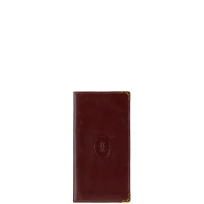 Pre-owned Cartier Wine Red Leather Long Bill Wallet (bi-fold) () In Burgundy