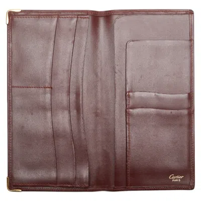 Pre-owned Cartier Wine Red Leather Long Bill Wallet (bi-fold) () In Burgundy