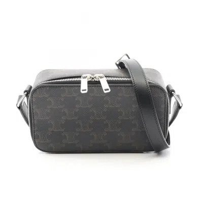 Pre-owned Celine Black Brown Coated Canvas Leather Shoulder Bag () In Multi