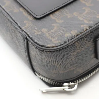 Pre-owned Celine Black Brown Coated Canvas Leather Shoulder Bag () In Multi