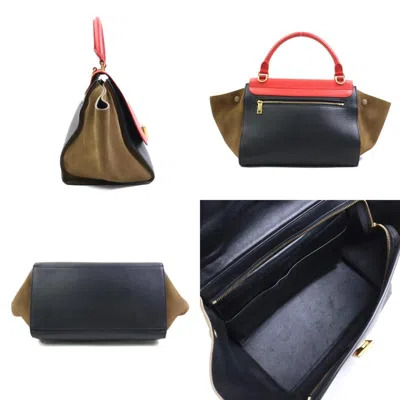 Pre-owned Celine Black Khaki Red Color Leather Handbag Shoulder Bag ()