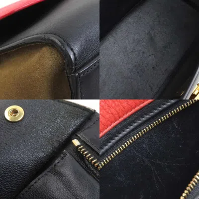 Pre-owned Celine Black Khaki Red Color Leather Handbag Shoulder Bag ()