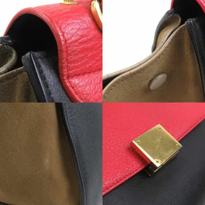 Pre-owned Celine Black Khaki Red Color Leather Handbag Shoulder Bag ()
