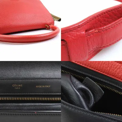 Pre-owned Celine Black Khaki Red Color Leather Handbag Shoulder Bag ()