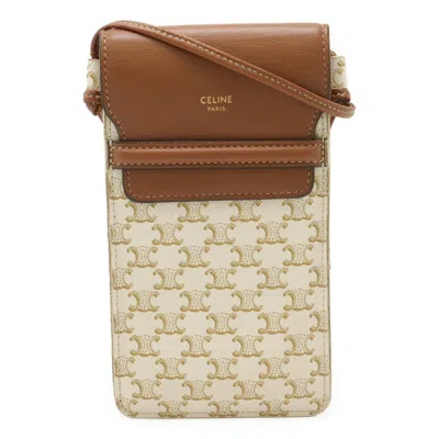 Pre-owned Celine Brown Ivory Canvas Leather Pochette Pouch Shoulder Bag ()