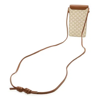 Pre-owned Celine Brown Ivory Canvas Leather Pochette Pouch Shoulder Bag ()