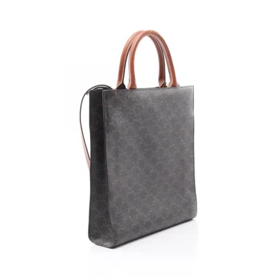 Pre-owned Celine Cabas Black Brown Coated Canvas Tote Bag () In Multi