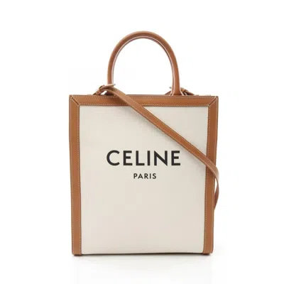 Pre-owned Celine Cabas Brown White Canvas Leather Tote Bag () In Multi