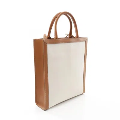 Pre-owned Celine Cabas Brown White Canvas Leather Tote Bag () In Multi