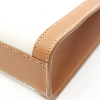 Pre-owned Celine Cabas Brown White Canvas Leather Tote Bag () In Multi