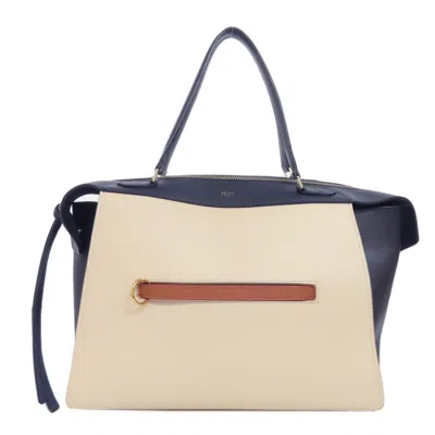 Pre-owned Celine Navy White Leather Tote Bag () In Multi