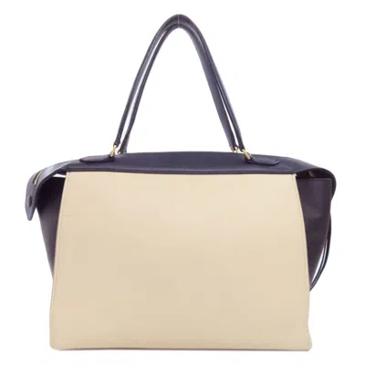 Pre-owned Celine Navy White Leather Tote Bag () In Multi