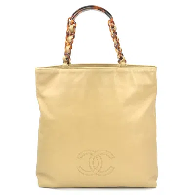 Pre-owned Chanel Beige Brown Leather Handbag Tote Bag () In Multi