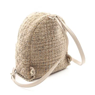 Pre-owned Chanel Beige Fabric Leather Backpack () In Sand