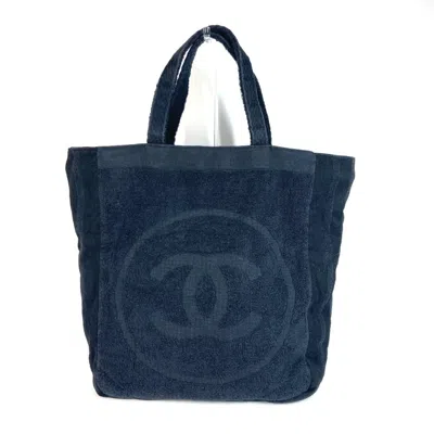 Pre-owned Chanel Black Pile Fabric Beach Bag Shoulder Bag Tote Bag ()