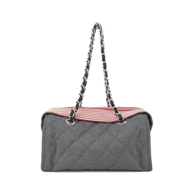 Pre-owned Chanel Black Red Color Denim Shoulder Bag () In Multi