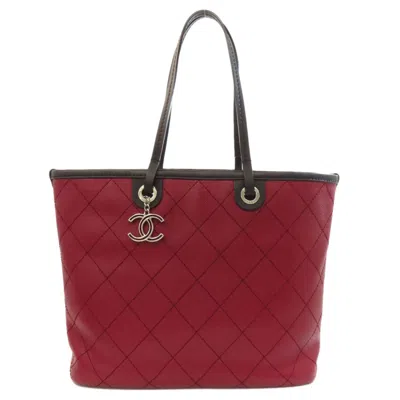 Pre-owned Chanel Black Red Color Leather Tote Bag () In Multi