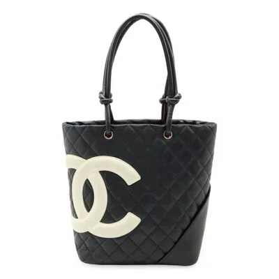 Pre-owned Chanel Black White Cambon Ligne Shoulder Bag Tote Bag () In Multi