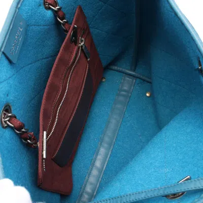 Pre-owned Chanel Blue Wool Leather Tote Bag ()