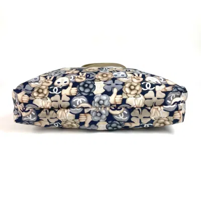 Pre-owned Chanel Camellia Blue Gold Leather Nylon Shoulder Bag Tote Bag ()