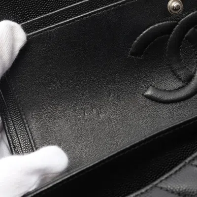 Pre-owned Chanel Chevron (v Stitch) Black Grained Calfskin Shoulder Bag ()