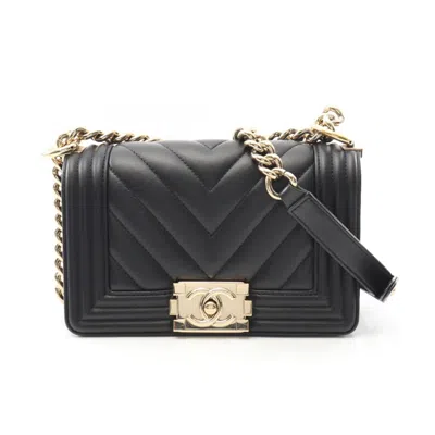 Pre-owned Chanel Chevron (v Stitch) Black Leather Shoulder Bag ()