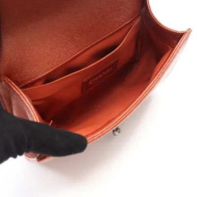 Pre-owned Chanel Chevron (v Stitch) Brown Grained Calfskin Shoulder Bag ()