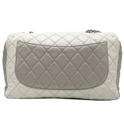 Pre-owned Chanel Gray White Canvas Shoulder Bag () In Multi