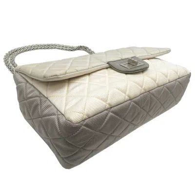 Pre-owned Chanel Gray White Canvas Shoulder Bag () In Multi