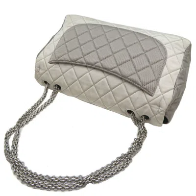Pre-owned Chanel Gray White Canvas Shoulder Bag () In Multi