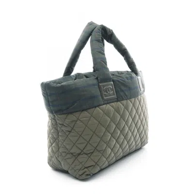 Pre-owned Chanel Khaki Multi-color Nylon Leather Tote Bag ()