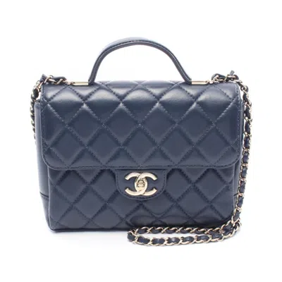 Pre-owned Chanel Matelasse Navy Leather Shoulder Bag () In Blue