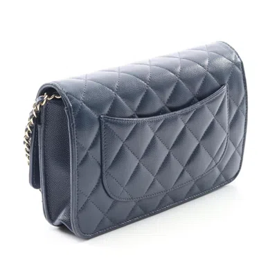 Pre-owned Chanel Matelasse Navy Leather Shoulder Bag () In Blue