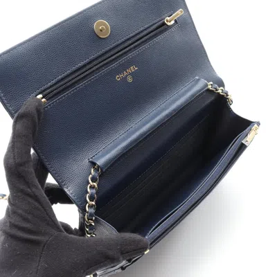 Pre-owned Chanel Matelasse Navy Leather Shoulder Bag () In Blue