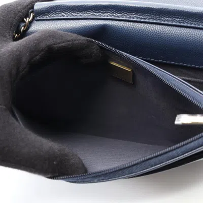 Pre-owned Chanel Matelasse Navy Leather Shoulder Bag () In Blue